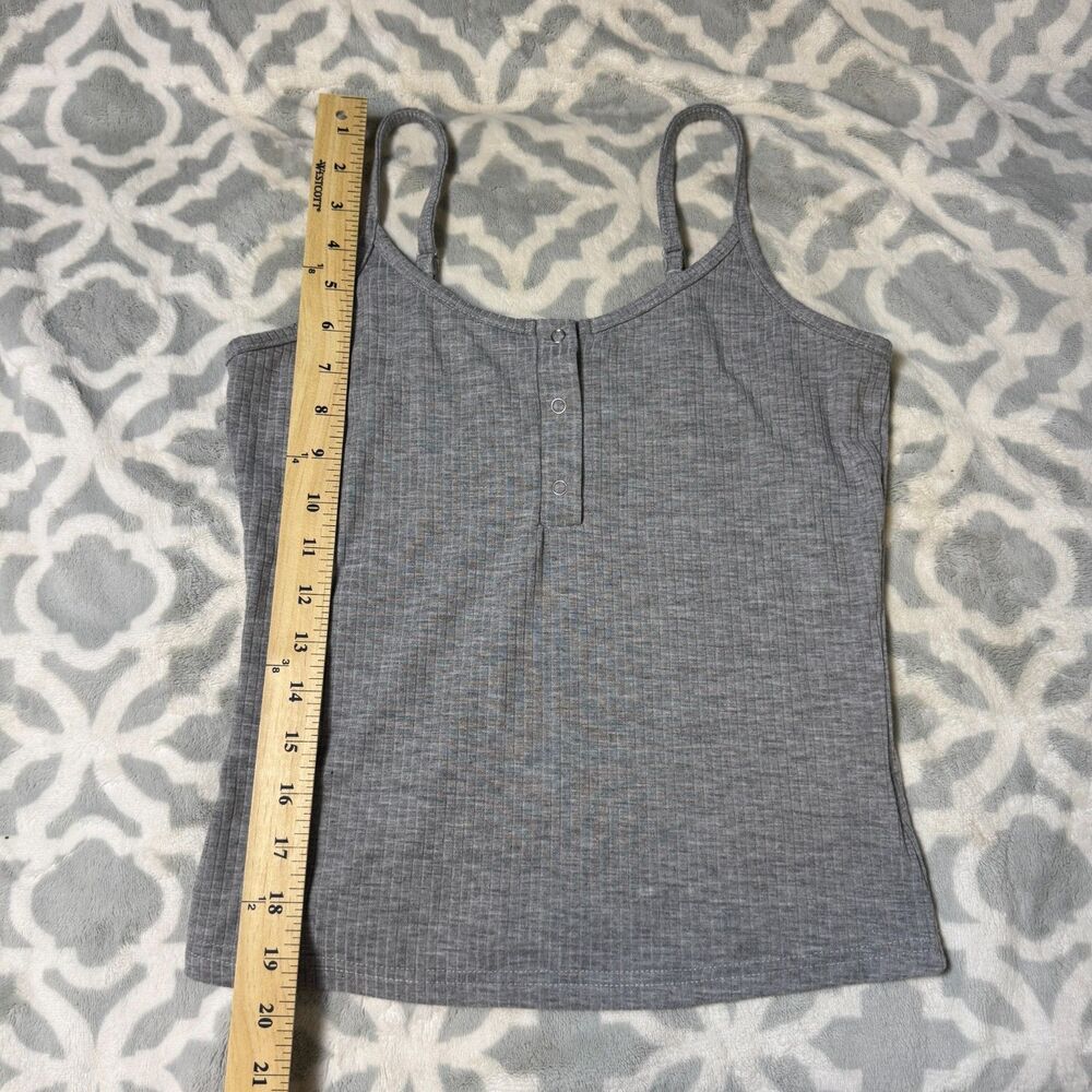 SHEIN Gray Ribbed Henley Crop Tank Top Womens M Spaghetti Strap Stretch Cami - Picture 4 of 7